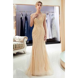 MARTHA Mermaid Floor Length Sleeveless Golden Beading Evening Gowns