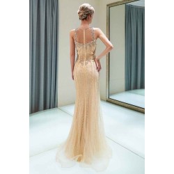 MATILDA Mermaid Floor Length Sleeveless Beading Golden Evening Dresses