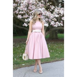 Light Pink Halter Sleeveless Summer Homecoming Dress with Belt