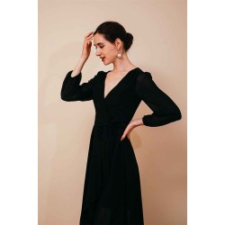 Black Long sleeves High low Chiffon Evening Dress