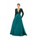 Elegant Long sleeve Deep V-neck Dark green Evening Dress | Ballbella Real Shooting