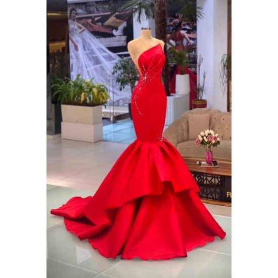 Chic Red Sleeveless Mermaid Prom dresses Long Evening Party Gowns