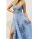 Sky Blue Spaghetti-Straps Mermaid Prom Dress Sweetheart Layers Tulle With Slit