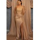 Elegant Strapless Champagne Mermaid Prom Dress Slit Long With Sequins Beads