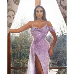 Gorgeous Lilac Mermaid Prom Dress Sequins Slit Long Online