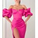 Fuchsia Off-the-shoulder Bubble Sleeves High split Long Mermaid Prom Dress