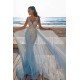 Elegant V-Neck Slim Prom Party Gowns with Detachable Train Mermaid Evening Dress