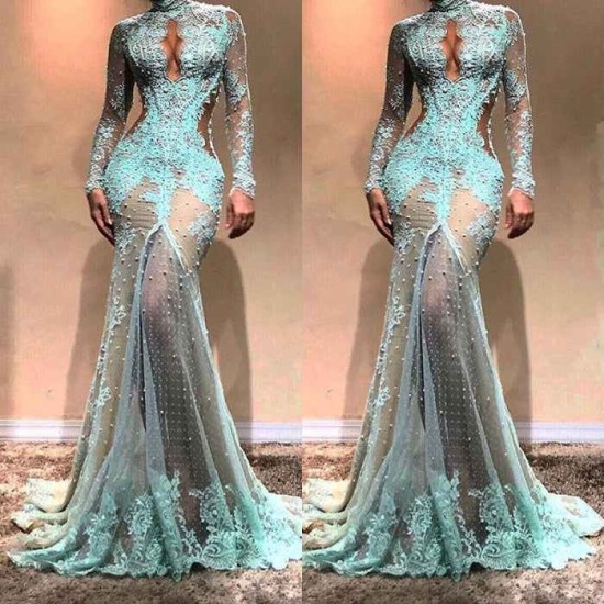 Gorgeous Long Sleeves Mermaid Evening Dress Lace Formal Dress