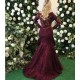 Elegant Long Sleeves Burgundy Evening Dress Mermaid Lace Appliques