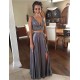 Modest Crystals V-neck Two Piece Front Split Evening Gown