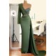 Chic One Shoulder Mermaid Evening Gown Green Party Dress