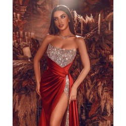 Chic Strapless Glitter Sequins Evening Gown with Side Slit