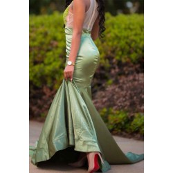 Charming Green Appliques Mermaid Prom Evening Maxi Dress Floor-Length Sweep Train Dress