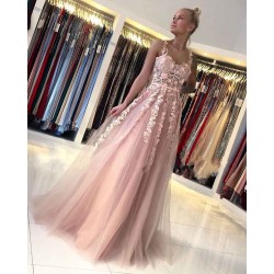 Romantic Dusty Pink Sleeveless Lace Straps A-line Evening Dress