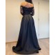 Long Sleevess Black A-line off-the-shoulder Evening Dresses