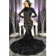 Chic High Neck Sparkle Appliques Prom Dresses Fit and Flare Long Sleeves Evening Gowns