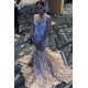 Sparkling Crystal Appliques Straps Prom Dresses Open Back Fit and Flare Evening Gowns