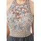 Floral Halter Evening Dress with Sparkle Beads Trendy Gray Mother of the bride Dress with watermelon and blue decorations