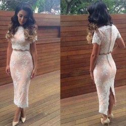 White Lace Two Piece Dress for Formal Occasion Hottest Evening Party Dress