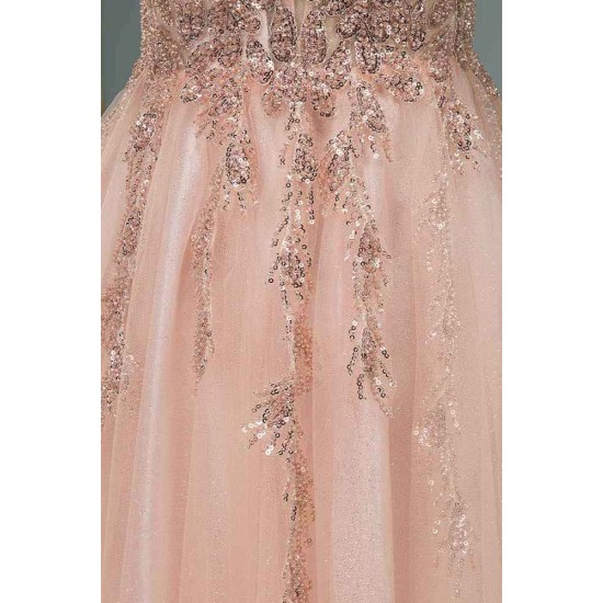 Glamorous Sequins V-Neck Long Evening Prom Dress Floor Length