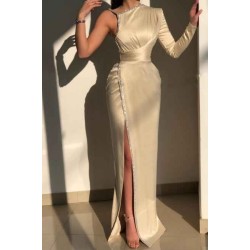 Glorious Ivory One Shoulder Long-Sleeve Sheath Evening Dresses With Sequins