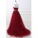 Gorgeous Burgundy Sweetheart Long Prom Dress Tulle Crystal Evening Gown