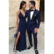 Dark Blue One Button Two-Piece Men's Prom Suits with Black Lapel