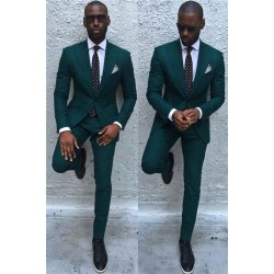 Dark Green Slim Fit Formal Mens Business Suit Classy Peaked Laple Prom Suits