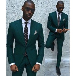 Dark Green Slim Fit Formal Mens Business Suit Classy Peaked Laple Prom Suits