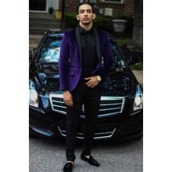 Purple Velvet Prom Party Suits Two Piece Men Suit with Black Lapel