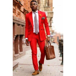 Classic Red Double Breasted Peaked Lapel Men's Prom Suits