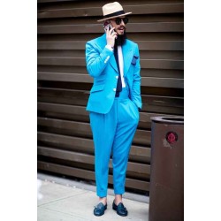 Ocean Blue Close Fitting Peaked Lapel Men Suits for Prom