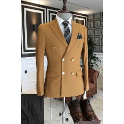 Yellow Double Breasted Formal Business Bespoke Men Suits For Business