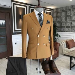 Yellow Double Breasted Formal Business Bespoke Men Suits For Business