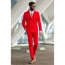 Red Peaked Lapel Double Breasted Men Suits for Prom