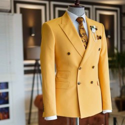 Classy Yellow Peaked Lapel Double Breasted Tailored Prom Suits