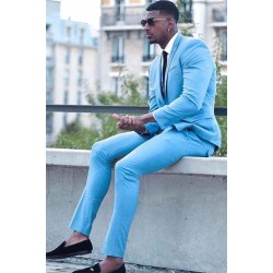 Bespoke Blue Slim Fit Two Pieces Prom Outfits for Men
