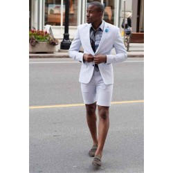 White Notched Lapel Designer Suits with Short Pants