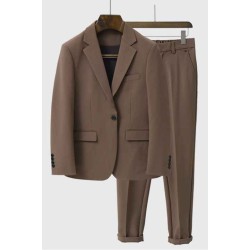 Modern Brown Classic Peaked Lapel One Button Men Suits for Summer