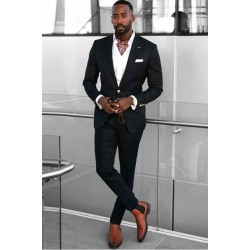 Elegant Black Peaked Lapel Slim Fit One Button Formal Men Suits