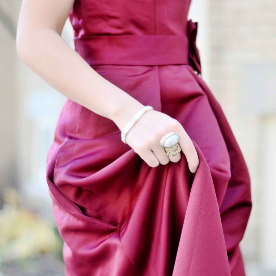 A-line Small Round Collar Floor Length Charmuse Bridesmaid Dress