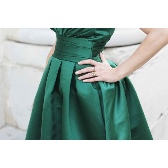 A-line Strapless Knee Length Charmuse Sleeveless Bridesmaid Dress