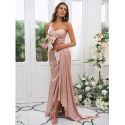 One Shoulder Classic Ruched Sleeveless Bridesmaid Dresses