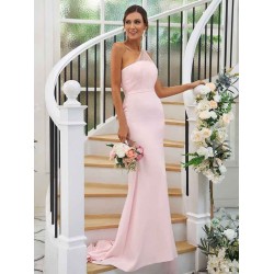 One Shoulder Classic Ruched Sleeveless Bridesmaid Dresses