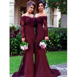 Mermaid Gorgeous Off-the-Shoulder Long Sleeves Stretch Crepe Bridesmaid Dresses