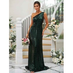 Modern Ruched Sequins One Shoulder Sleeveless Bridesmaid Dresses