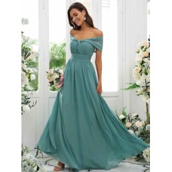 Classy Ruched Chiffon Off-the-Shoulder Sleeveless Bridesmaid Dresses