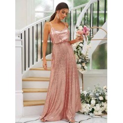 Modern Ruched Sequins Straps Sleeveless Bridesmaid Dresses