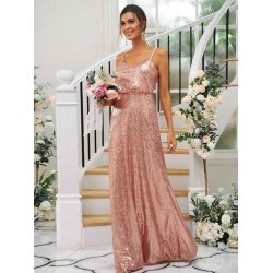 Modern Ruched Sequins Straps Sleeveless Bridesmaid Dresses