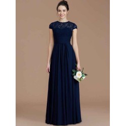 Charming Jewel Short Sleeves Lace Chiffon Bridesmaid Dresses